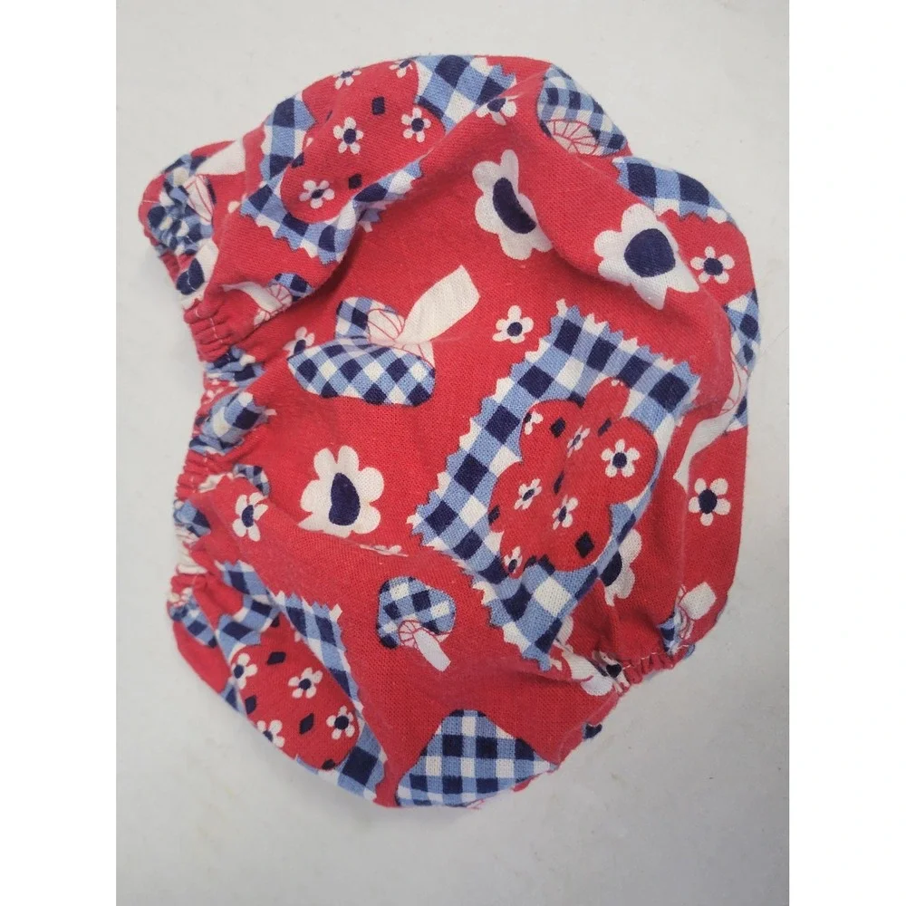 Vintage 70s Baby Bloomers Mushroom Floral Gingham Red Diaper Cover 6-9